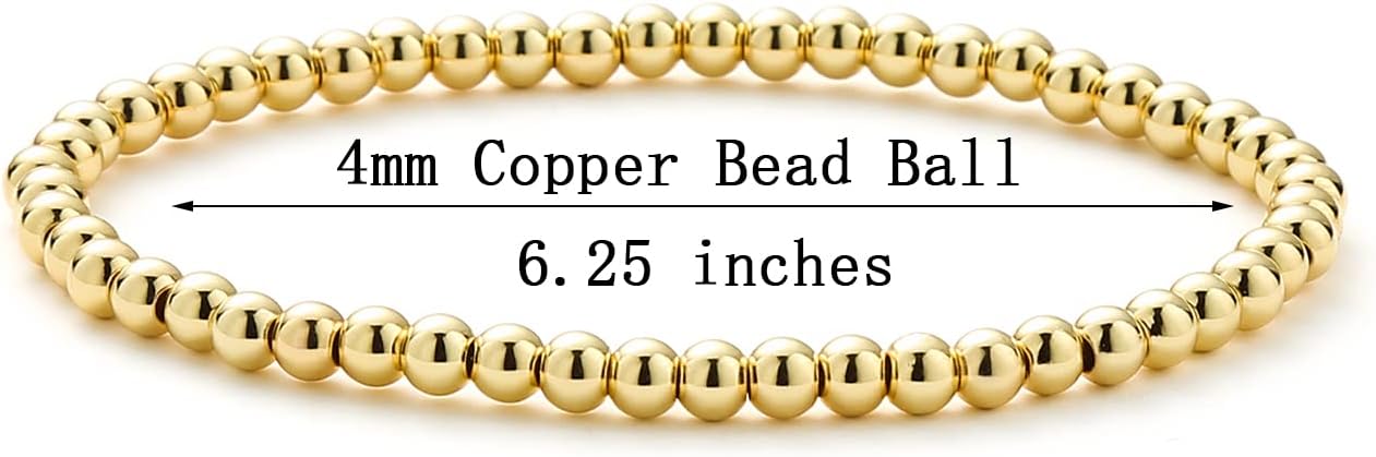 Starain Rose Gold Beaded Bracelets for Women Gold Beaded Ball Stackable Stretch Bracelet Gold Cuff Bangle Set - Image 4