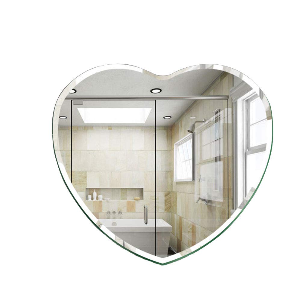 Specchio Espejo de baño sin Marco en Forma de corazón con borde biselado para entrada, tocador, Sala de estar y dormitorio (Tamaño: 56 x 60 cm)