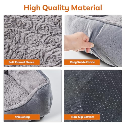 Dog Bed Medium Washable, Rectangle Dog Beds for Medium Large Dogs, Calming Pet Bed with Bolstered Sides, Non-Slip Bottom, Grey, 25 x 21 x 8inch - Image 4