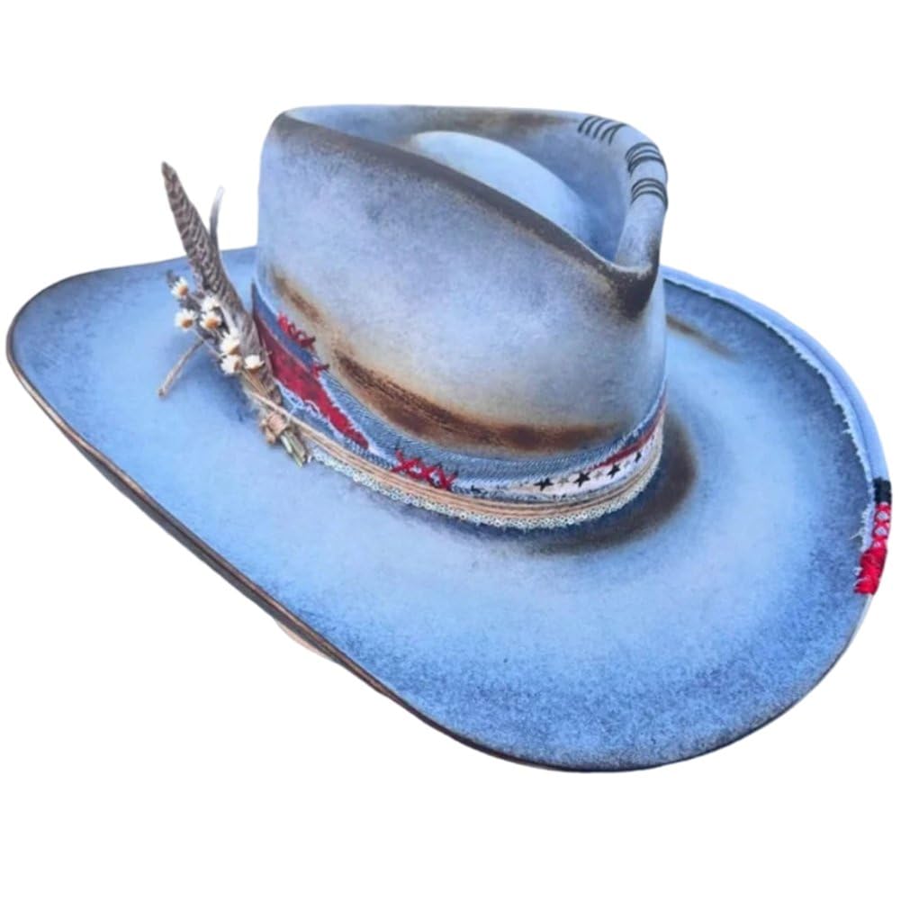 Chapeau de cowboy à plumes et feutre unisexe à large bord pour extérieur