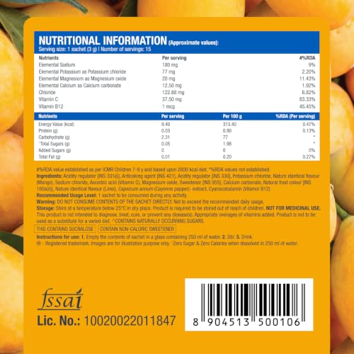 Image of Fast&Up Reload Zero Sugar Instant Hydration Mix - Mango Samba| Electrolyte Powder | Pack of 15 | Travel Friendly