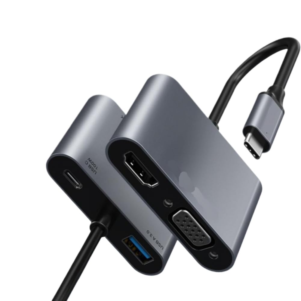 Adaptateur VGA HDMI Hub USB C 4 en 1 Compatible avec Pro