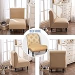 Armless Accent Chair Cover, High Stretch Slipper Chair Slipcover Spandex Jacquard Fabric for Bedroom Dining Living Room Office Non-Slip with Elastic Bottom (Beige) - Image 5