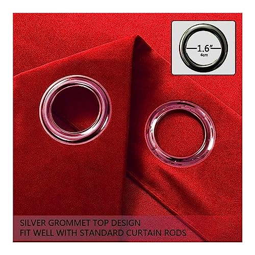 Image of Amazon Brand - Umi Velvet Eyelet Door Curtains with pom pom Lace for Living Room Bedroom Kitchen 1 pc Pack in Red Color (Door - 4 feet x 9 feet)
