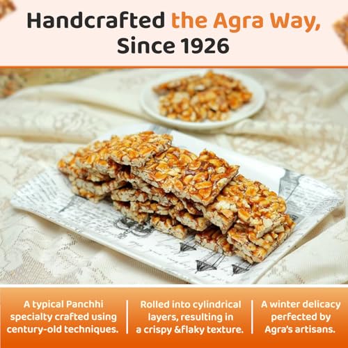 Image of Panchhi Peanut Chikki 500gram - Homemade Traditional Agra Chikki (Since 1926), Made with Sesame Seeds, Sugar & Peanuts |Crispy Tilkut, Healthy Jaggery Sweet for Winter, Festival & Gift