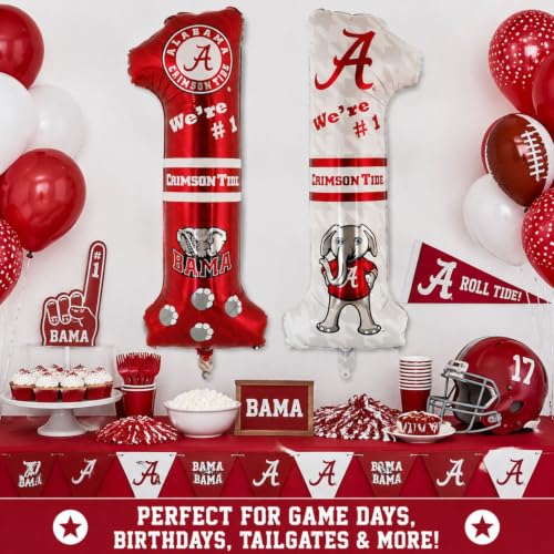 Image of Alabama No. 1 Mylar Balloon, Double-Sided Party Decor-1 pk.- Havercamp | 1 Double-sided Alabama-themed foil #1 balloon for birthdays, tailgates, game days & Crimson Tide fan celebrations.
