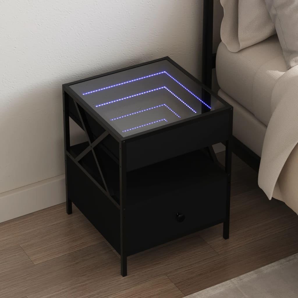 vidaXL Table de Chevet avec LED Infini Noir 40x40x51 cm