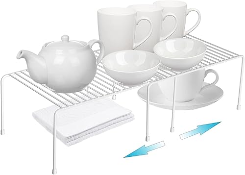 Orgneas Organizador de estante expandible para gabinete, estante para congelador, organizador de platos para cocina, despensa, taza, organizador de