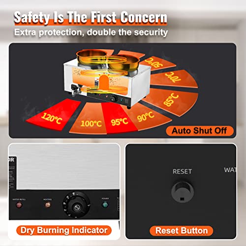 VEVOR Edelstahl Buffetwärmer Speisewärmer 1200 W, 2 x 8,1 L Buffetbehälter, φ180 x φ240 x 220 mm Jeder Suppentopf, inkl. Deckel & Ablaufhahn & Trockenbrennanzeige, für Kantine, Café, Restaurant usw. – Bild 5