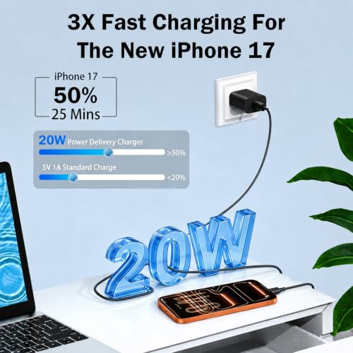 Image of iPhone 17 16 15 Long Charger Fast Charging,20W iPad USB C Wall Charger Block with 6FT USB C to C Cable Cord for iPhone 17 /Pro /Pro Max /17 Air / 16 /16 Pro /16 Pro Max /15 /Plus /Pro /Pro Max