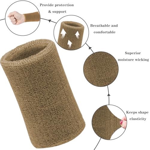 Image of 6 Inch Wrist Sweatbands Tennis Wrist Bands Absorbent Sweat Band for Men and Women Sport Long Wrist Bands, Breathable Cotton Athletic Sweatbands for Basketball, Workout, Running (4 Pack)
