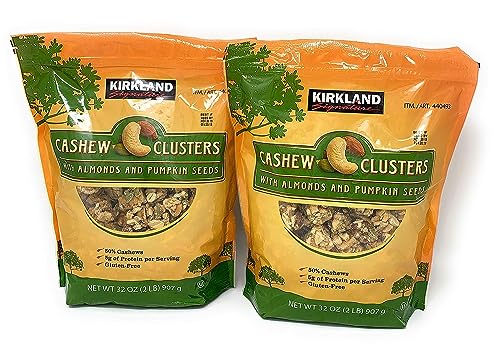 Kirkland Signature Cashew Clusters with Almonds and Pumpkin Seeds Gluten Free 32 oz (Pack of 2)
