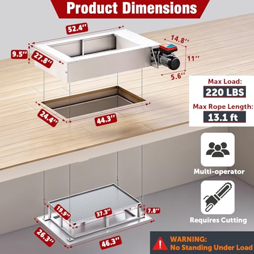 Image of Electric Attic Lift for Garage Storage, Dual Wired /Wireless Remote for Attic Lift, 220 lb Capacity & 13 ft Lift Height, Heavy Duty for Garage & Warehouse