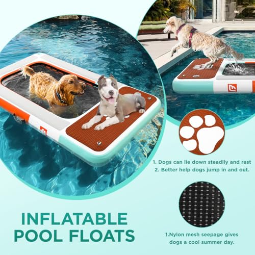 FBSPORT Hunde wasserspielzeug,Pool Rampe für Hunde,Pool Dock Hund,Hundeschwimmplattform, Aufblasbare Hundeschwimminsel für Pool, Seen, Boote und Meer, rutschfeste Eva-Schwimmdock