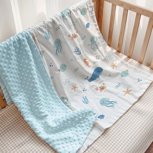 Image of SANDJEST Sea Animal Minky Blanket 30 x 40 Inches, Gift for Christmas Birthday