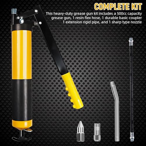 Image of Heavy Duty Grease Gun Kit-Professional Hand Lever Grease Pump with Flex Hose,Rigid Pipe,Coupler Sharp Nozzle,10000 PSI High Pressure Grease Applicator for Automotive,Tractor,Harvester & Industrial Use