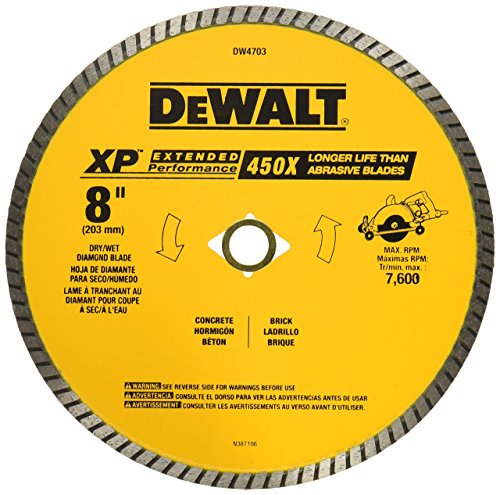 DEWALT DW4703 Industrial 8-Inch Dry or Wet Cutting Continuous Rim Diamond Saw Blade with 5/8-Inch and Diamond Knockout Arbor