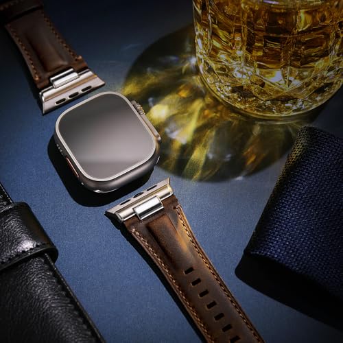 Image of Leather Band for Apple Watch Ultra 3 /Ultra 2 Bands 49mm 46mm 45mm 44mm, Top Genuine Leather Designer Replacement Strap for iWatch Ultra 3 2 1 SE series 11 10 9 8 7 6 5 4 3