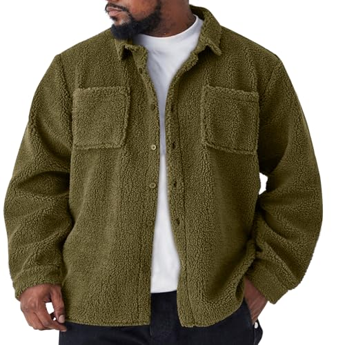 ADHOWBEW Winter Jackets for Men Fleece Lined Vintage Plush Warm Big and Tall Thicken Zip Up Long Sleeve Hunting Outerwear