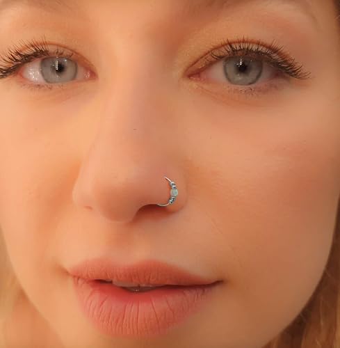 Vista 26 de Opal nose ring - Thin 14k Gold Filled Tiny White Opal Nose piercing Hoop - 2 mm White Opal piercing Nose Hoop - 24 gauge very Thin Nose Hoop Tiny