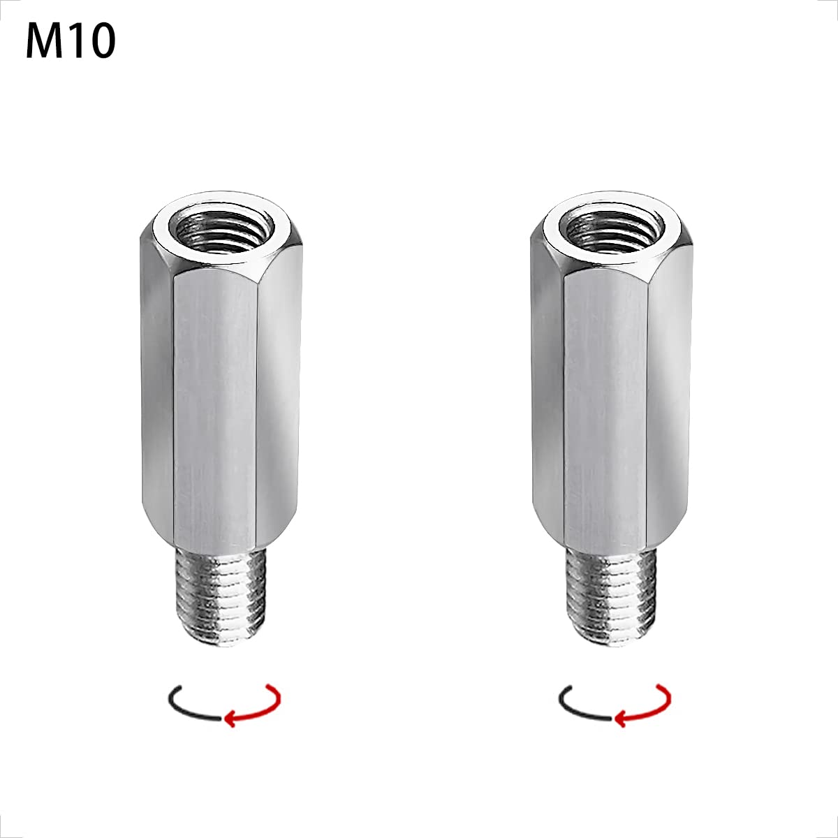 Evermotor Adapter lusterka motocyklowego skutera ze stali nierdzewnej M10 2 szt. adapter ze stali nierdzewnej z prawym gwintem śruby do lusterek skuterów