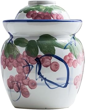 Traditional Chinese Porcelain Pickle Jar,Natural Ceramics Fermentation Crock Pickling Pot,Fermenting Jar with Water Seal Airlock Lid Stoneware Fermenter for Kimchi B-4kg