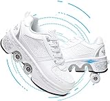 Deformation Schuhe Roller Skates Rollschuhe Verstellbare Sportschuhe Bequemes Interieur Mit Vier Reifen Starke Stabilität Sportschuhe Für Erwachsene rutschfest Und Atmungsaktiv,Silber,41
