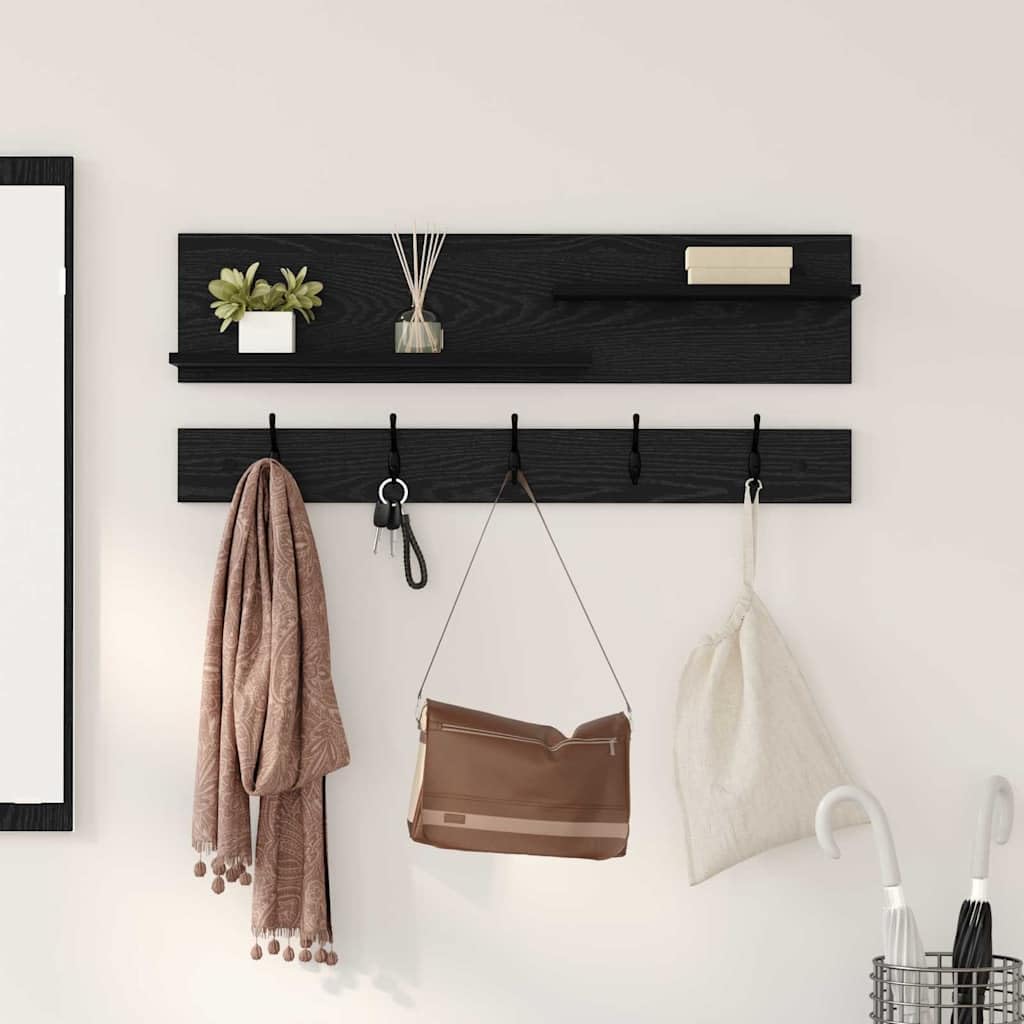 Wandgarderobe aus Holzwerkstoff 90 x 15 x 36 cm in Schwarze Eiche mit Regalbrett für Jacken und Accessoires Modernes Design für Flur und Eingangsbereich