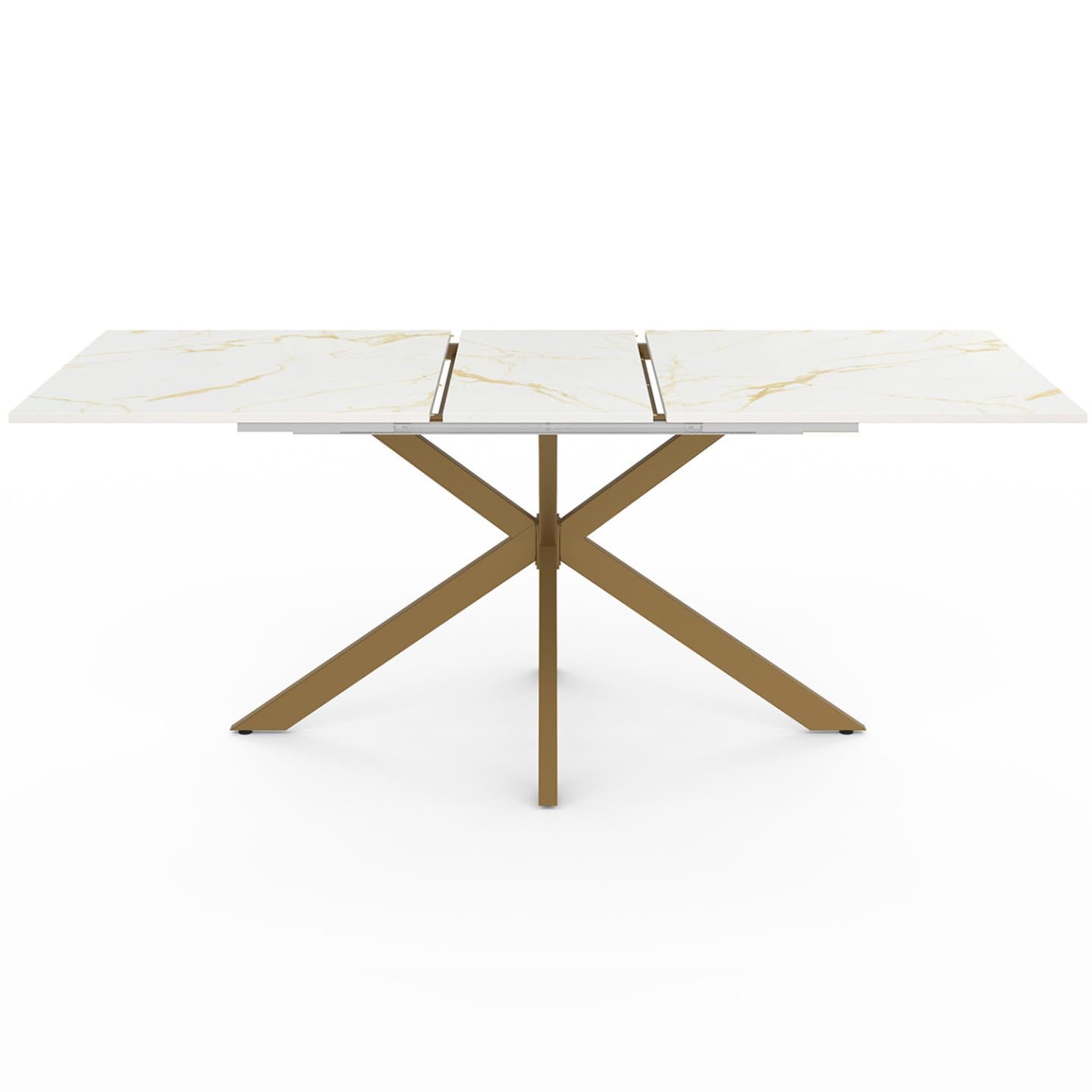 IDMarket Tavolo MARTHE Ovale Allungabile 160-200 Cm – Piano Effetto Marmo Bianco ALASKA E Base Legno Faggio, Per 6-10 Persone
