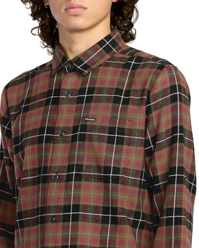 Volcom Men's Caden Plaid Long Sleeve Flannel Shirt – Classic Fit, Button-Front, Soft Brushed Cotton4