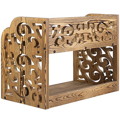 Mygift 2 Tier Dark Brown Solid Wood Desktop Storage Display Shelf With Scrollwork Cutout Design, Study Desk Bookcase For Dorm Room, Office And Home Decor #TOP5