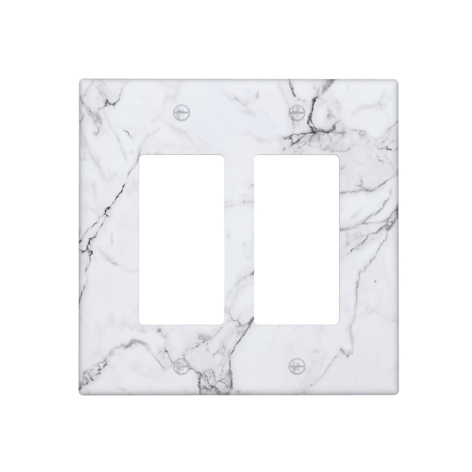 Whtie Grey Marble Light Switch Cover 2 Gang Double Rocker Wall Plate Decorative Switchpalte Electrical Faceplate for Bathroom Kitchen 4.6" x 4.5"-image-6