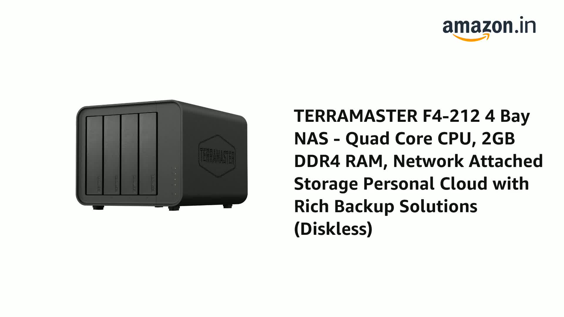 TERRAMASTER F4-212 4 Bay NAS - Quad Core CPU, 2GB DDR4 RAM