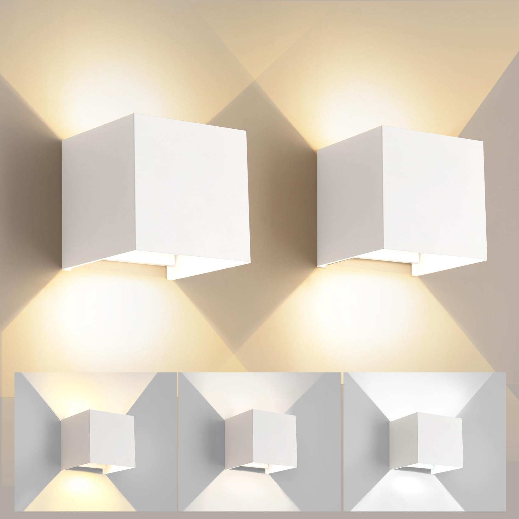 2 Pack LED 20W Outdoor Wall Lights Exterior/Interior 3 Colors Adjustable Wall Sconce Up and Down Light Porch Lights IP65 Waterproof Exterior Wall