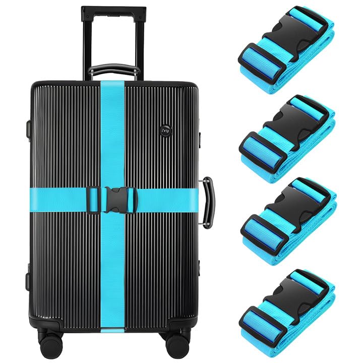 BILIONE Lot de 4 Sangles de Bagage pour valises, Sangles de Bagages Robustes, Sangles réglables - Accessoire de qualité supérieure pour Fermeture de Sac de...