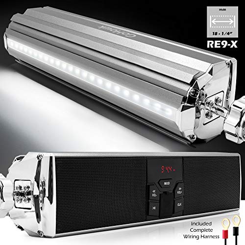 GoHawk RE9-X Waterproof Bluetooth Motorcycle Stereo Speakers 7/8-1.25 in. Handlebar Mount MP3 Music Player Audio Amplifier System Scooter Bike ATV UTV, USB, AUX, FM Radio