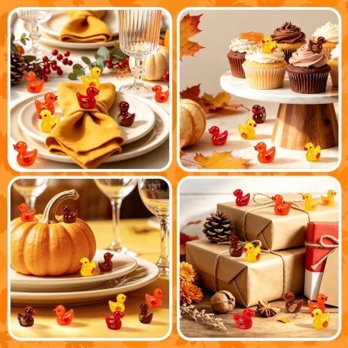Image of JUNEBRUSHS 50Pcs Fall Mini Resin Ducks Thanksgiving Miniature Figures