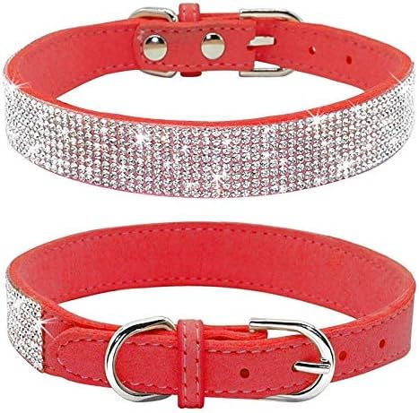 Rhinestone Dog Collar, Cute Dazzling Sparkling Soft Leather Dog Cat Rhinestone Collar Crystal Pet Cat Puppy Collar(Red,S)