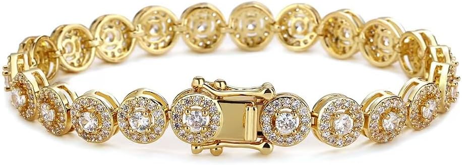 18K gold women's tennis bracelet, 18K gold/white gold inlaid moissanite bracelet, round rock sugar moissanite diamond bracelet