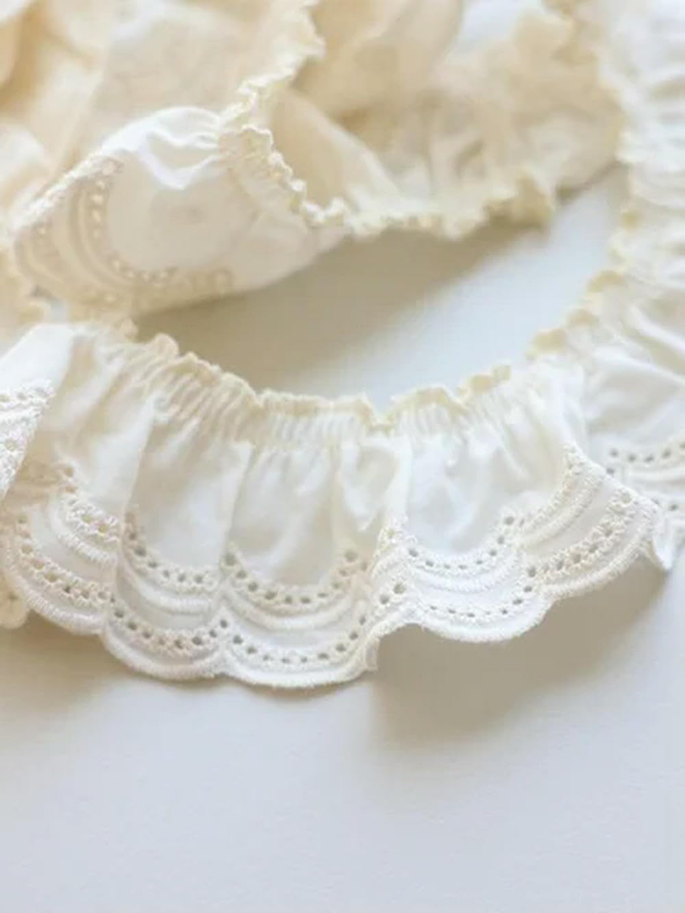 Koronkowa taśma ozdobna, Frilled Cotton Lace Ribbon, Off White/Beige, 2 Yard 5CM(Beige)