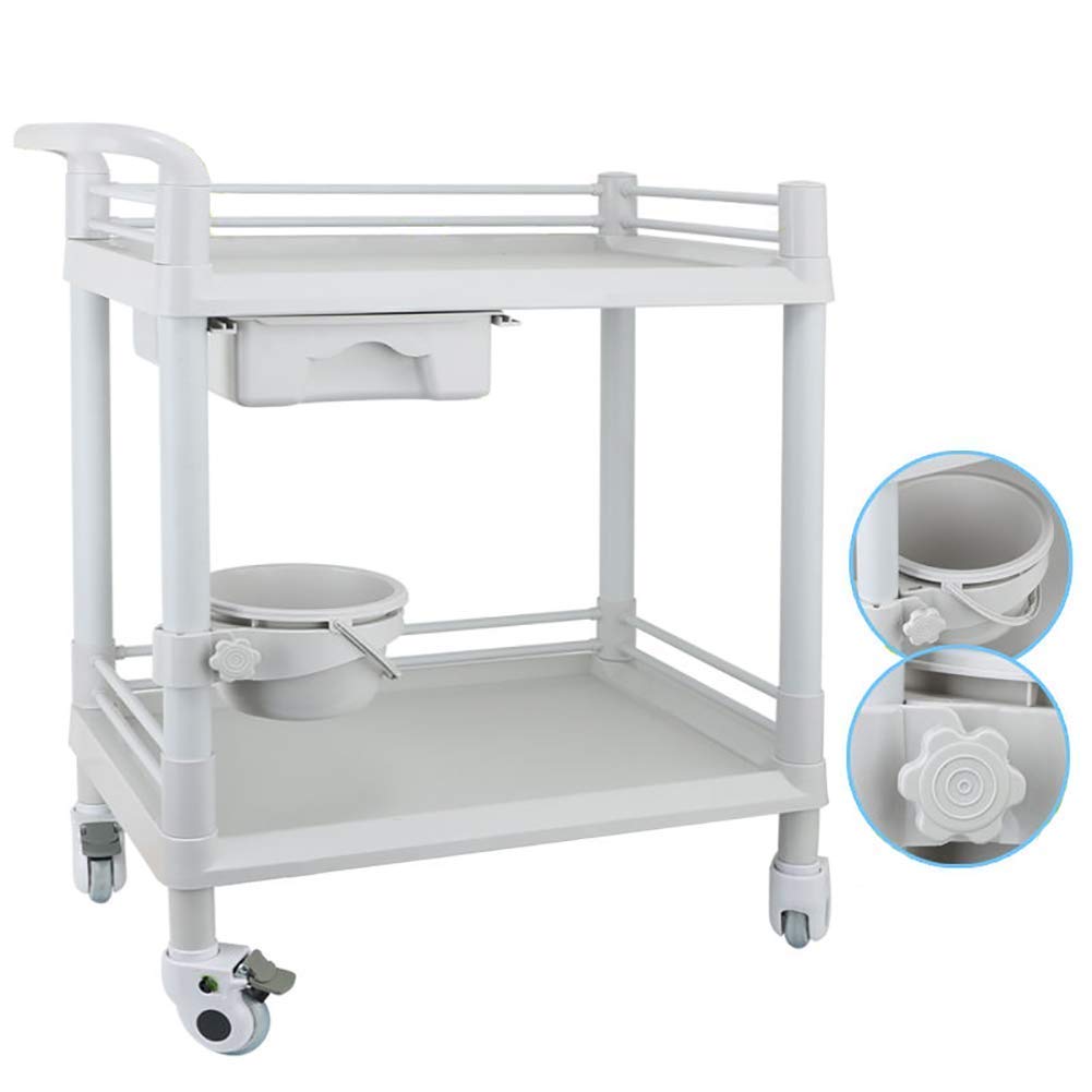 WWART Carts,Storage Car Service Car Utility Vehicle Multifunction Portable Trolley Home Cart Tool Movable Trolley Cart with Adjustable Dirt Bucket, 2 Tier Universal Wheel Tool with a Durable Drawer (