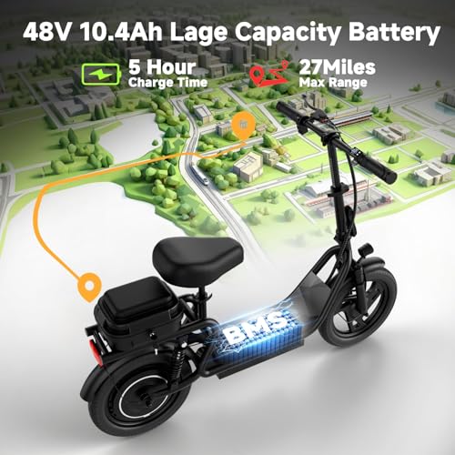 Image of Foldable Electric Scooter for Adults, 350W /500W Motor, Up to 22 MPH, 8.5 inch /10 inch /14 inch Tires, 15‑31 Miles Range, Dual Brakes E Scooter with Seat & Bag