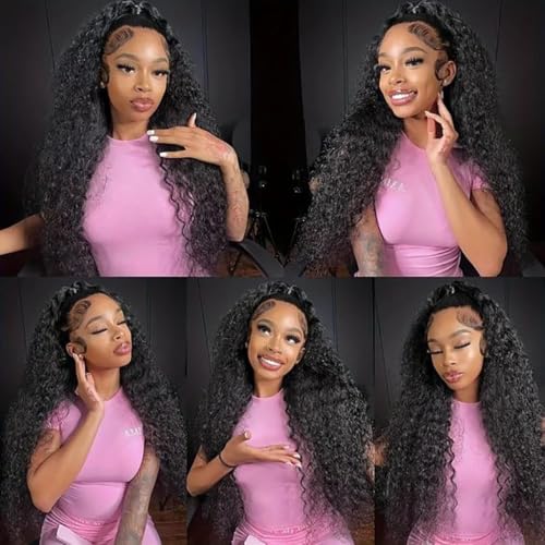 Toppery do włosów 13x4 Deep Wave Lace Front Wigs 28 Inch Human Hair Frontal Wig Pre Plucked with(22INCHES)