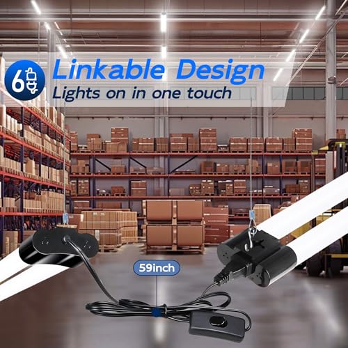 Image of hykolity 4FT LED Shop Light,4400LM,42W [250W Equivalent], 5000K Daylight | Utility Linkable Shop Light Fixture,Hanging or Surface Mount, with Power Cord,Shop Lights for Workshop,ETL,Black,6 Pack