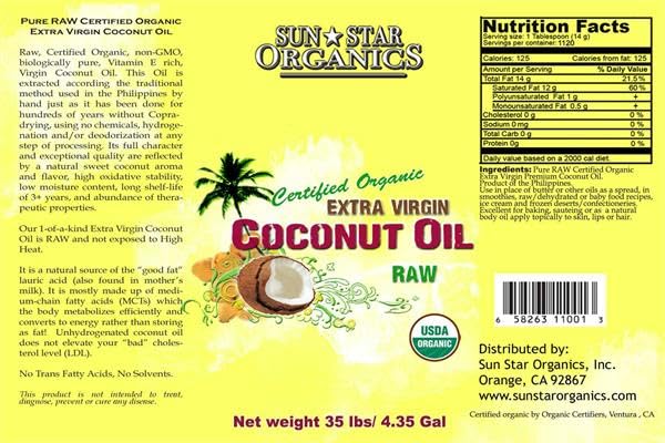 Sun Star Coconut Oil - Organic Extra Virgin (1 Gal)