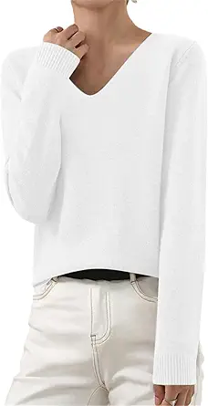 OIOLOYJM Fall Cashmere Sweaters for Women 2025 V Neck Long Sleeve Tops Lightweight Knitted Pullovers Merino Wool Sweater