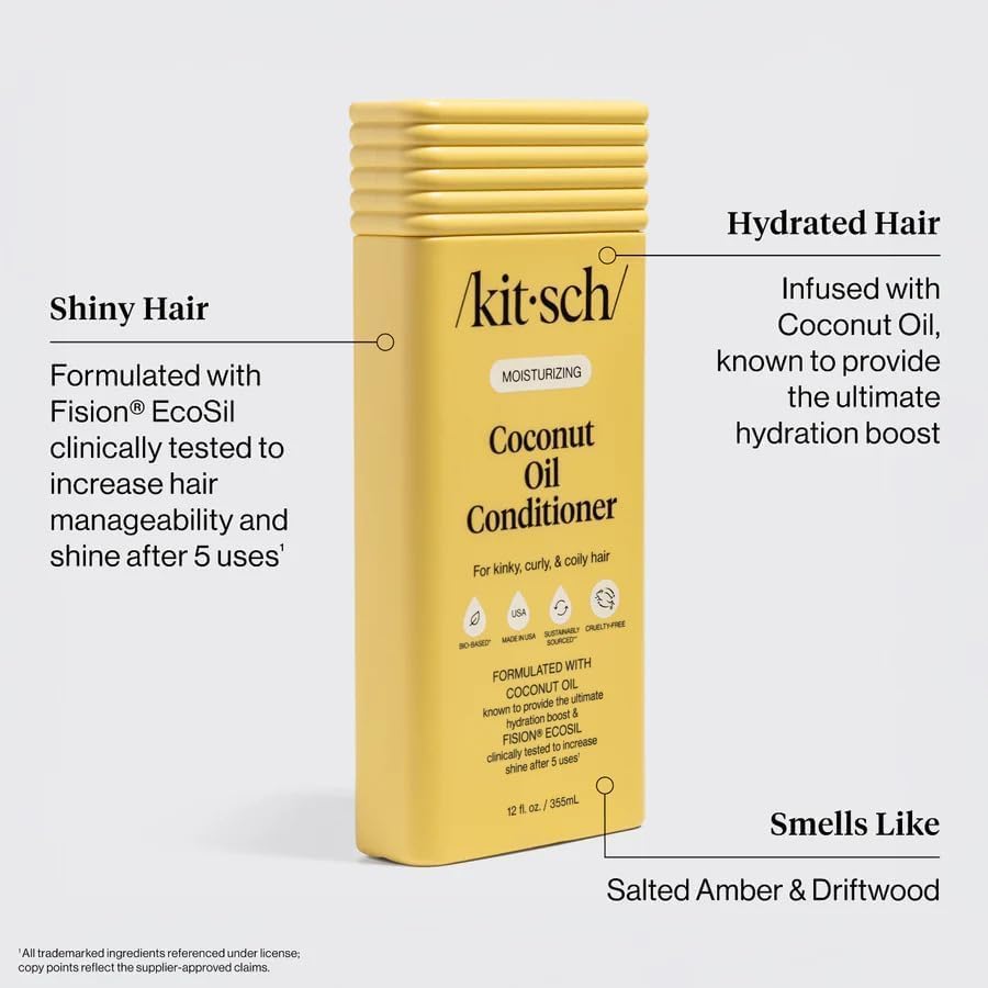Image of Kitsch Moisturizing Coconut Oil Liquid Conditioner for Women & Men - Coconut Oil Hair Conditioner for Kinky, Curly & Coily Hair - Deep Moisture, Shine & Manageability, Color-Safe Hair Care - 12 oz