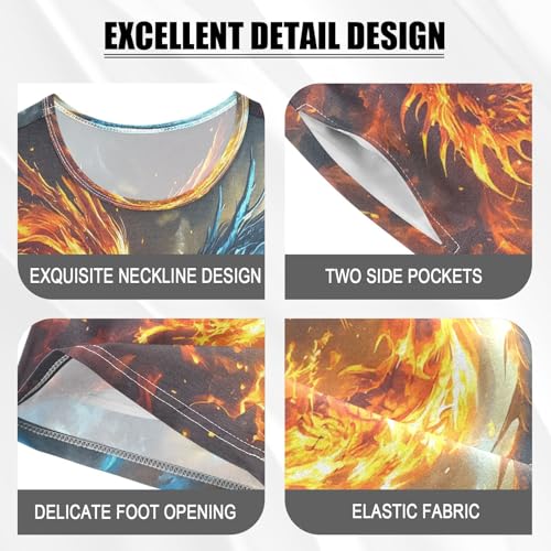 ALAZA Funny Dragon Fire Water Pajamas Set Short Sleeve Cotton Sleepwear Summer Pjs 2 Piece 5-14Y4