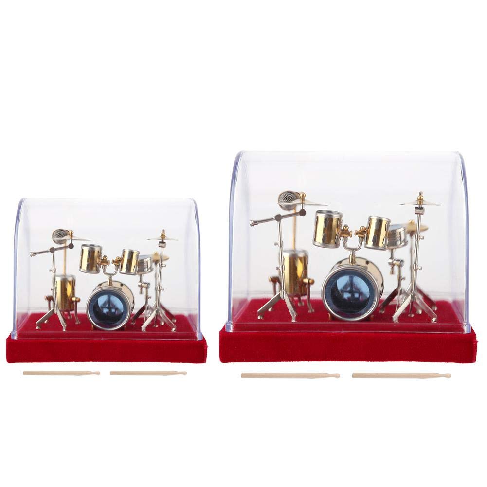 Drum Set Decorazioni da tavolo, Miniatura, Rame, Esecuzione squisita, Decorazione per sala da musica/Negozio di musica/Casa/Scuola/Reception, Regalo per compleanno per bambini, 2 dimensioni(14cm)