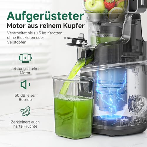 Foto von AMZCHEF Automatischer Slow Juicer, Entsafter mit 150 mm XL-Einfüllöffnung